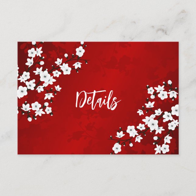 White Cherry Blossom Wedding Details Enclosure Card (Front)