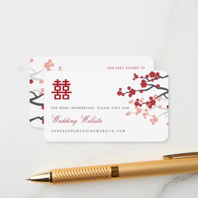 White Cherry Blossoms Chinese Wedding Website Card (Front/Back In Situ)