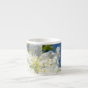 White Cherry Blossoms Espresso Mugs Blue Sky