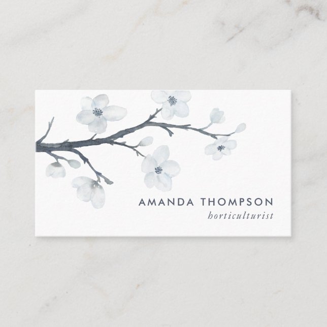 White Cherry Blossoms Floral Business Card (Front)
