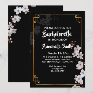 white Cherry Blossoms &golden Frame bachelor Invitation