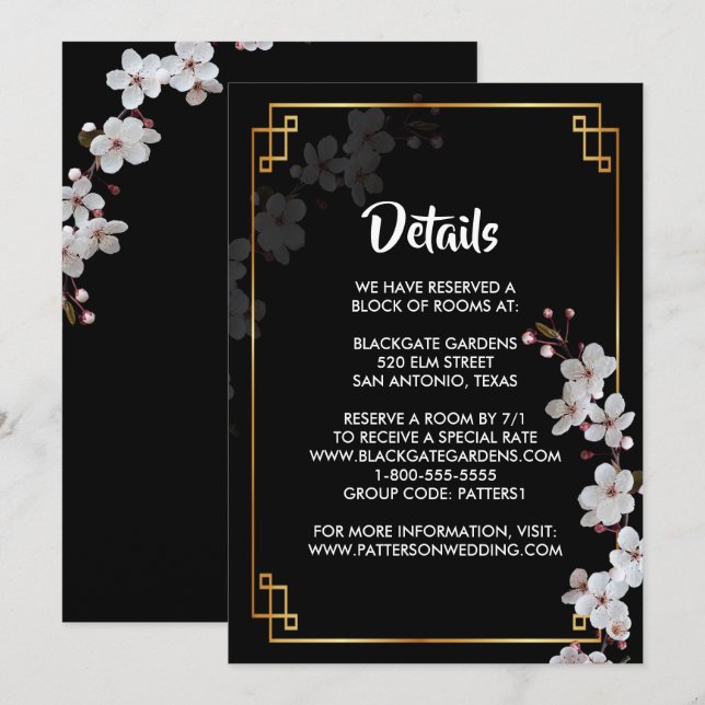 white Cherry Blossoms &golden Frame Enclosure Invitation (Front/Back)