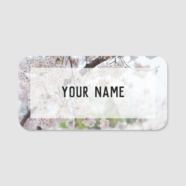 White Cherry Blossoms Name Tag (Front)
