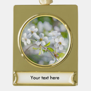 White Cherry Flower Gold Plated Banner Ornament