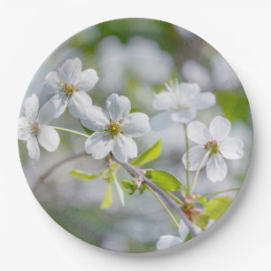 White Cherry Flower Paper Plate