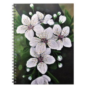 White Cherry Flowers Art In Acrylic Notebook