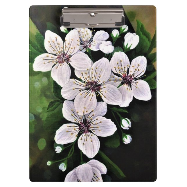 White Cherry Flowers In Acrylic Clipboard (Front)