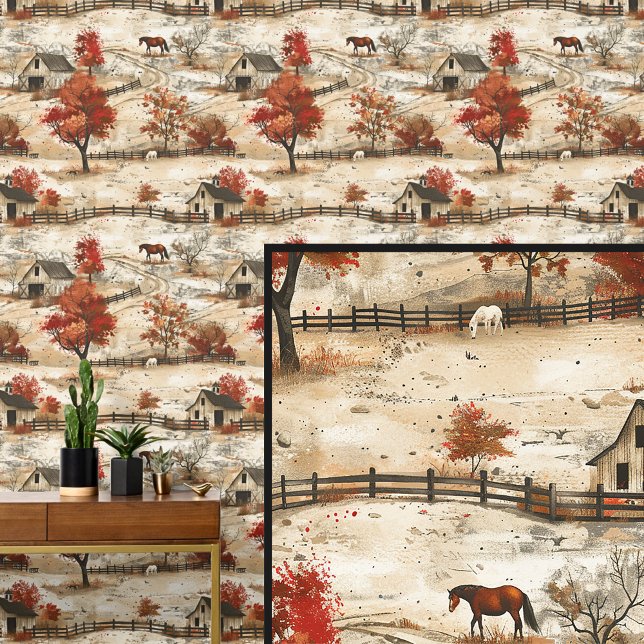 White & Chestnut Brown Horse Barn Autumn Ranch  Wallpaper (Creator Uploaded)