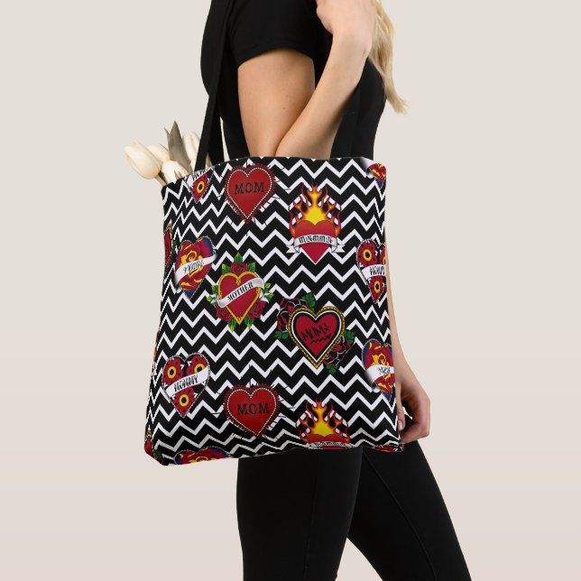 White Chevron Mum Tattoo Tote Bag (Close Up)