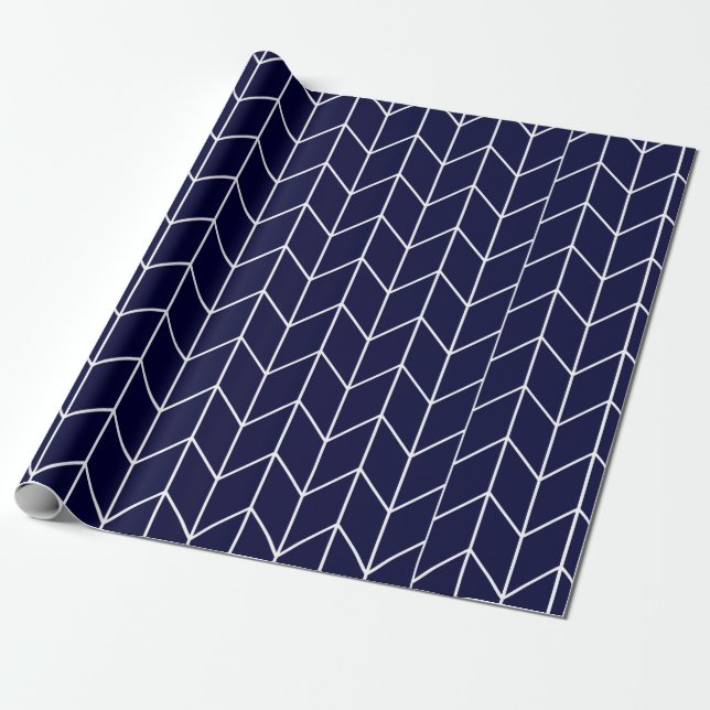 White Chevron on Navy Blue Modern Chic Wrapping Paper (Unrolled)