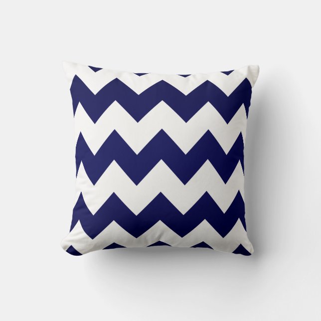 White Chevron Pattern on Navy Blue Cushion (Front)