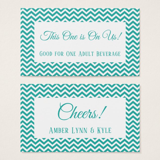White Chevron Pattern Over Turquoise Drink Tickets (Front & Back)