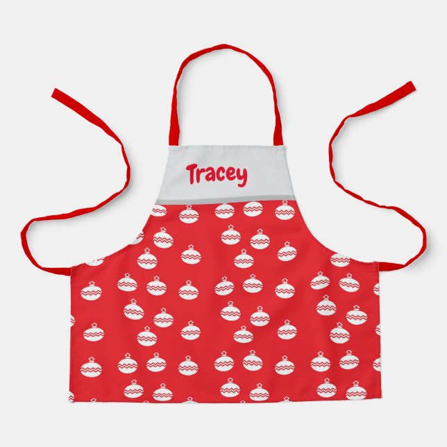 White chevron stripes ornaments on red apron (Front)