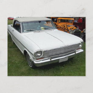 white chevy 1963 nova with chrome front view postcard