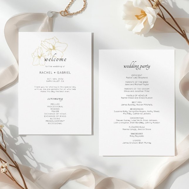 White | Chic Faux Gold Floral Wedding  Programme (Creator Uploaded)