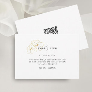 White Chic Floral Minimalist QR Wedding RSVP Card