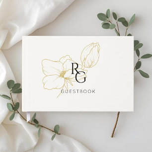 White   Chic Floral Monogram Wedding  Guest Book