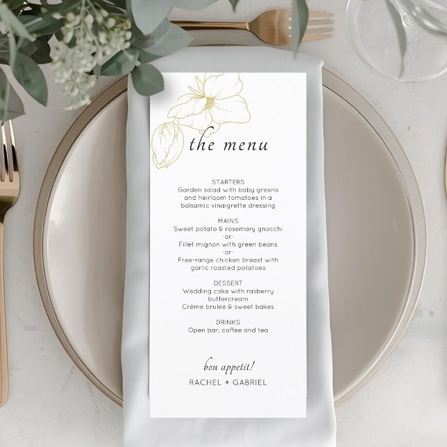 White | Chic Floral Wedding Flat Menu (Creator Uploaded)