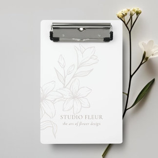 White | Chic Minimal Floral Mini Clipboard