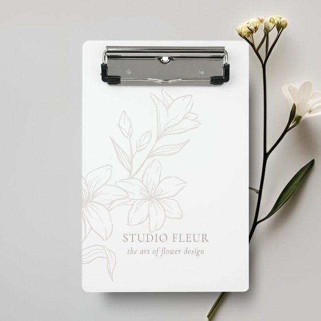 White | Chic Minimal Floral  Mini Clipboard (Creator Uploaded)