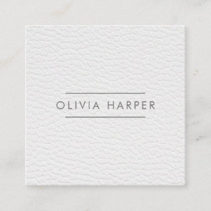 White Chic Minimal Leather Look Square Business Card