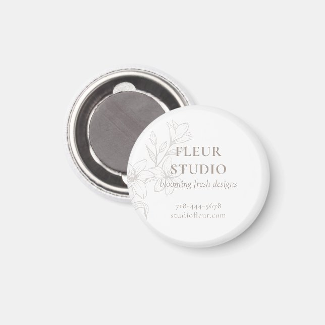 White | Chic Minimalist Floral  Magnet (Front/Back)