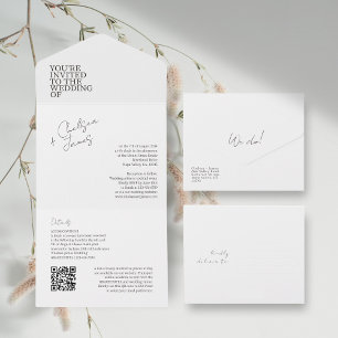White   Chic Modern All in One Wedding Invite