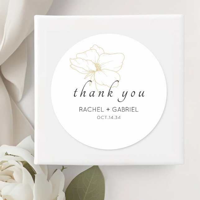 White | Chic Modern Floral Wedding  Classic Round Sticker (Creator Uploaded)