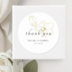 White Chic Modern Floral Wedding Classic Round Sticker