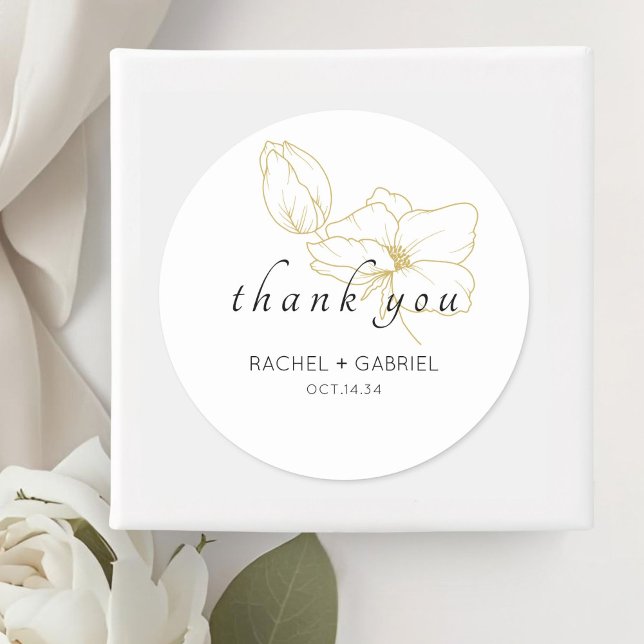 White | Chic Modern Floral Wedding  Classic Round Sticker (Creator Uploaded)