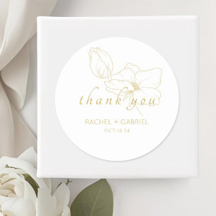 White   Chic Modern Floral Wedding  Classic Round Sticker