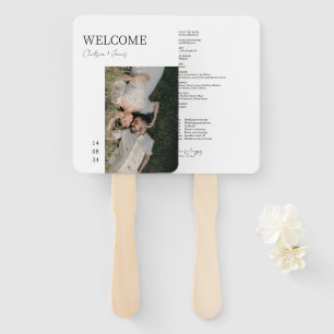 White Chic Modern Photo Wedding Program Hand Fan
