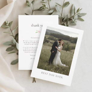 White   Chic Photo Floral Flat Thank You Card