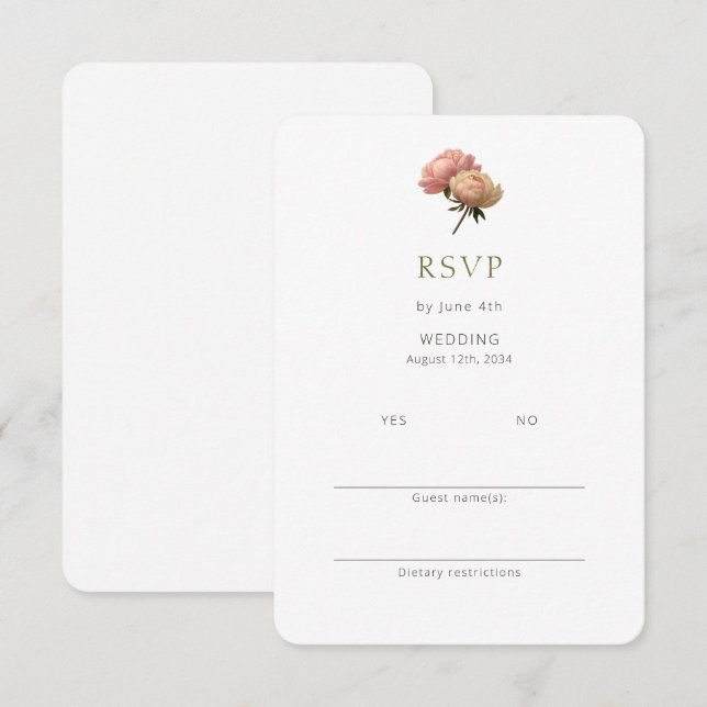 White | Chic Rose Wedding RSVP Enclosure Card (Front/Back)