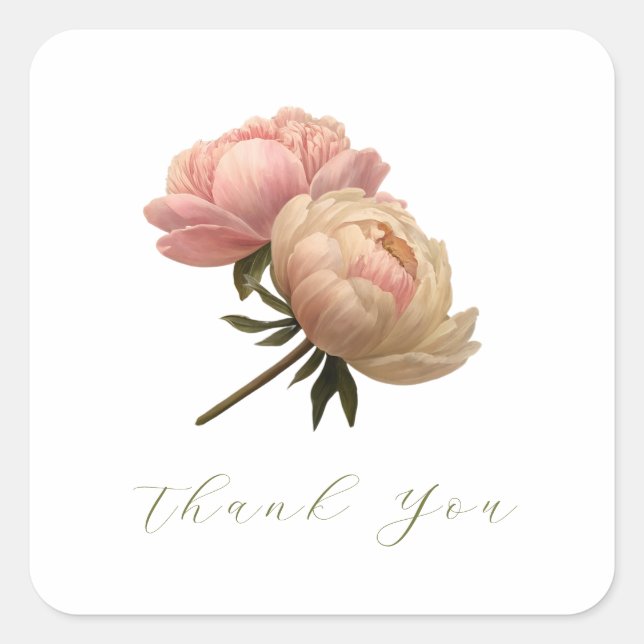 White Chic Rose Wedding Thank you Square Sticker (Front)