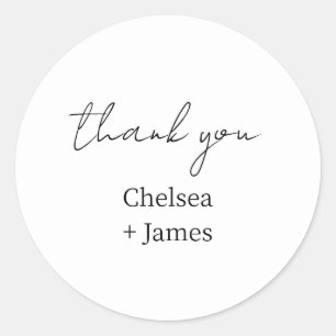 White Chic Simple Script Thank You Wedding Classic Round Sticker