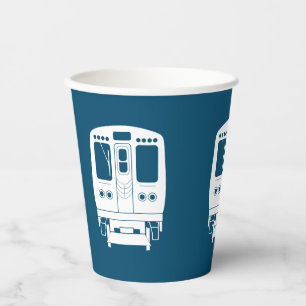White Chicago “L” Profile on Blue Background Paper Cups
