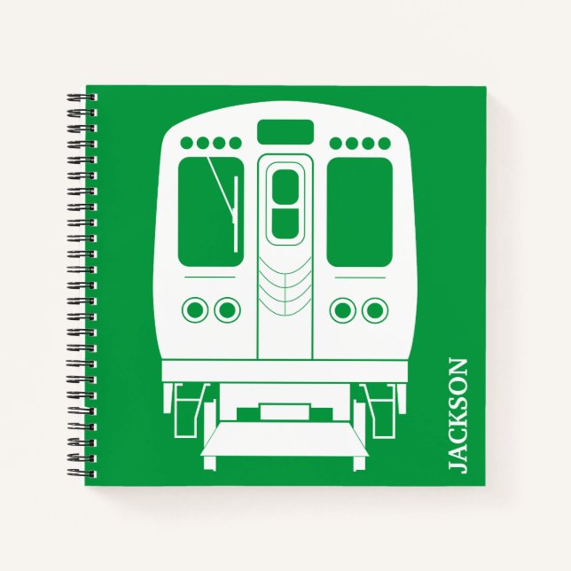 White Chicago “L” Profile on Green Background Notebook (Front)