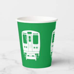 White Chicago “L” Profile on Green Background Paper Cups