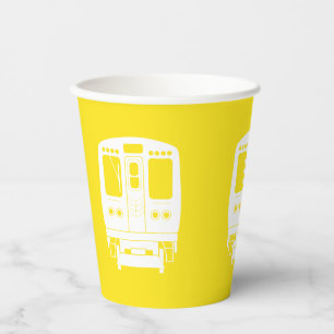 White Chicago “L” Profile on Yellow Background Paper Cups