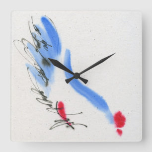White chicken. Calligraphy and watercolor Square Wall Clock
