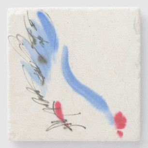 White chicken. Calligraphy and watercolor Stone Coaster