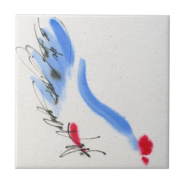 White chicken. Calligraphy and watercolor Tile (Front)