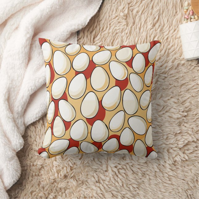 White Chicken Eggs Over Red an Brown Farm Country Cushion (Blanket)