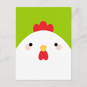 White Chicken on Green Postcards