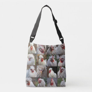 White Chickens Photo Collage, Crossbody Bag
