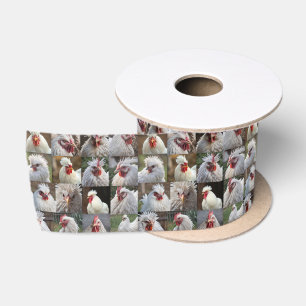 White Chickens Photo Collage, Satin Ribbon