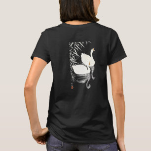 White Chinese Geese Swimming By Reeds Chinese Art T-Shirt
