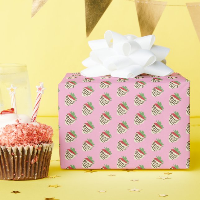 White Chocolate-Covered Strawberry Wrapping Paper (Birthday Party)