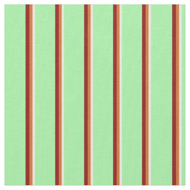 White, Chocolate, Dark Red, and Green Lines Fabric (Close Up)
